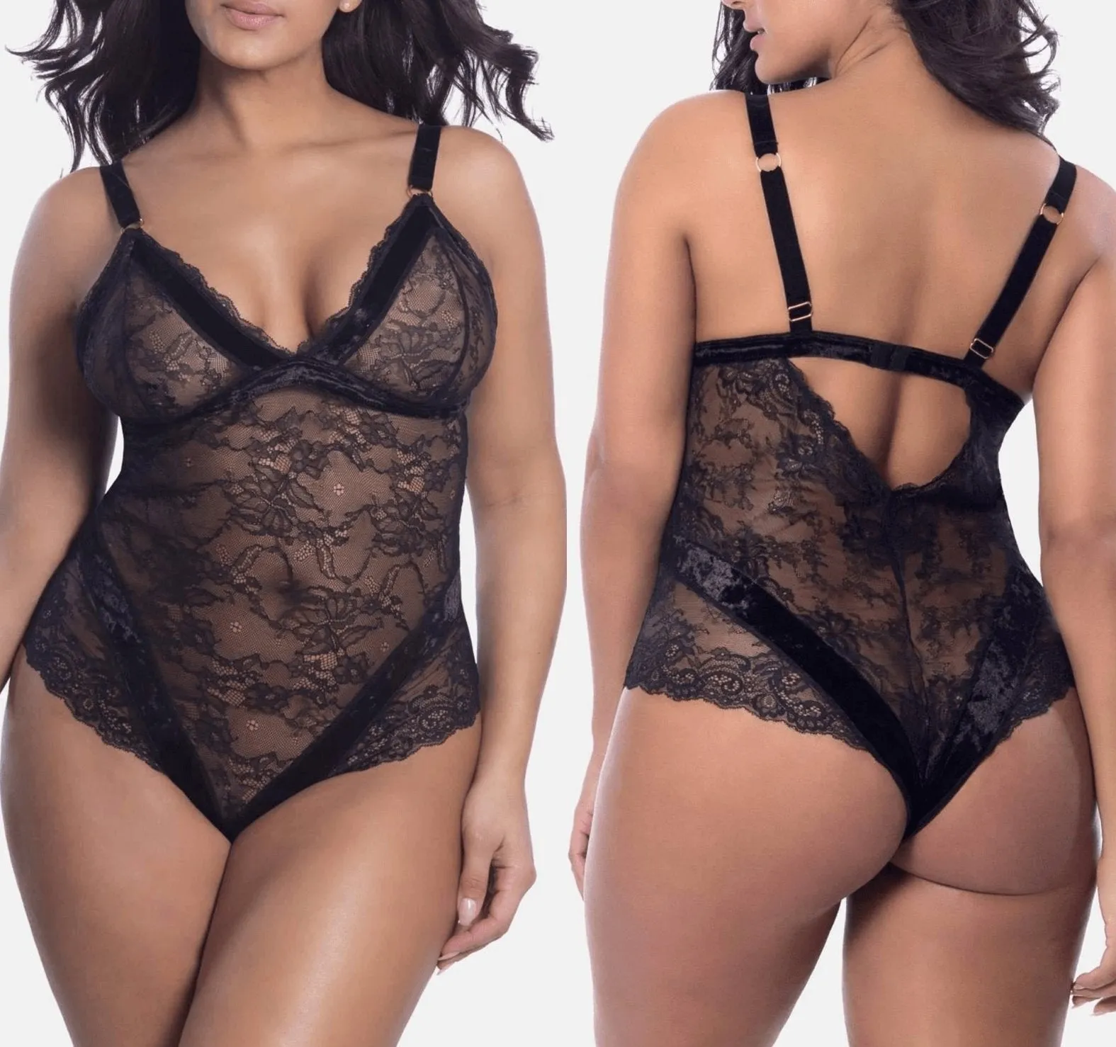 Plus Size Dream Black Velvet & Lace Teddy