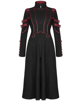 Punk Rave Insurrectine Womens Cyberpunk Coat - Black & Red