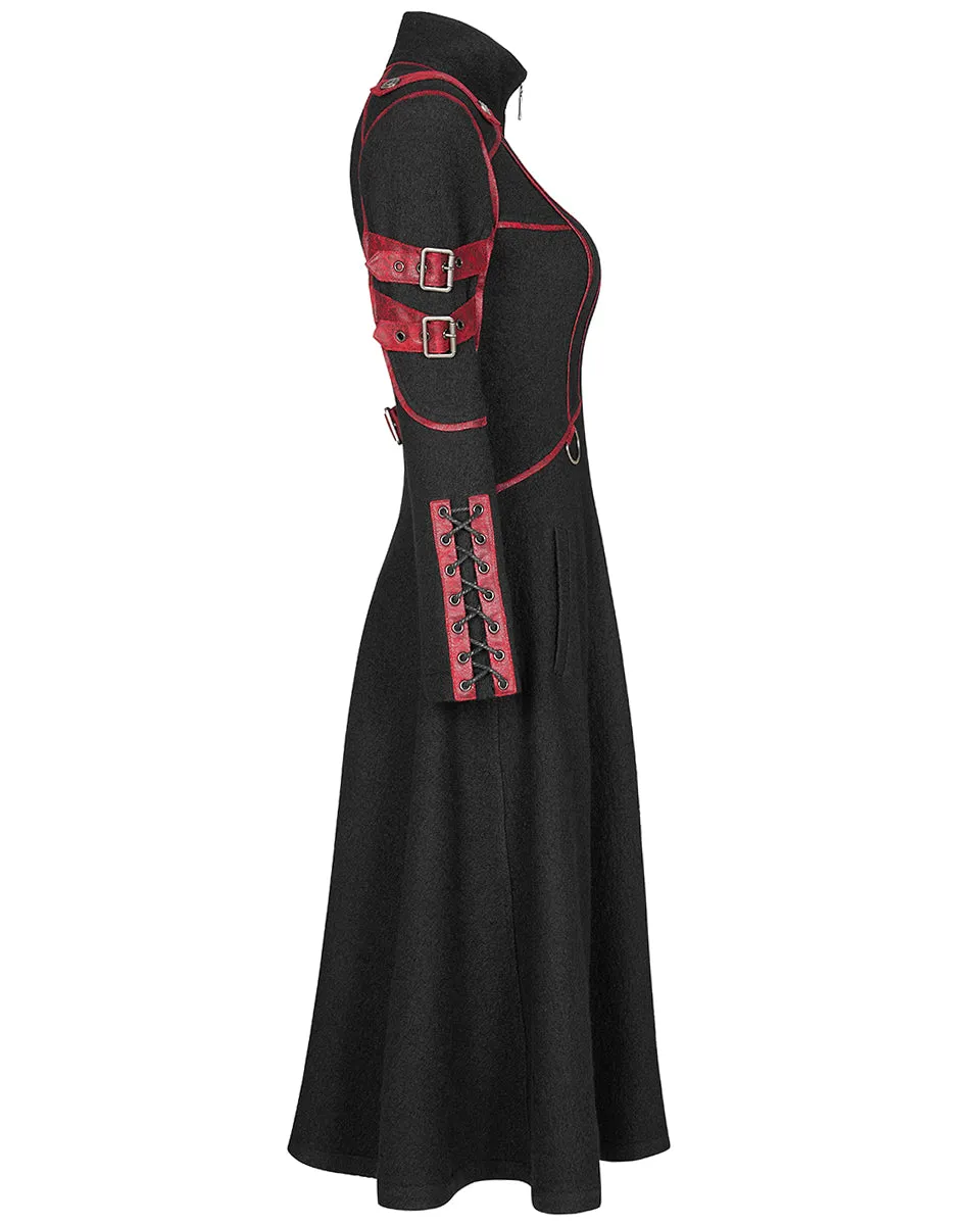 Punk Rave Insurrectine Womens Cyberpunk Coat - Black & Red
