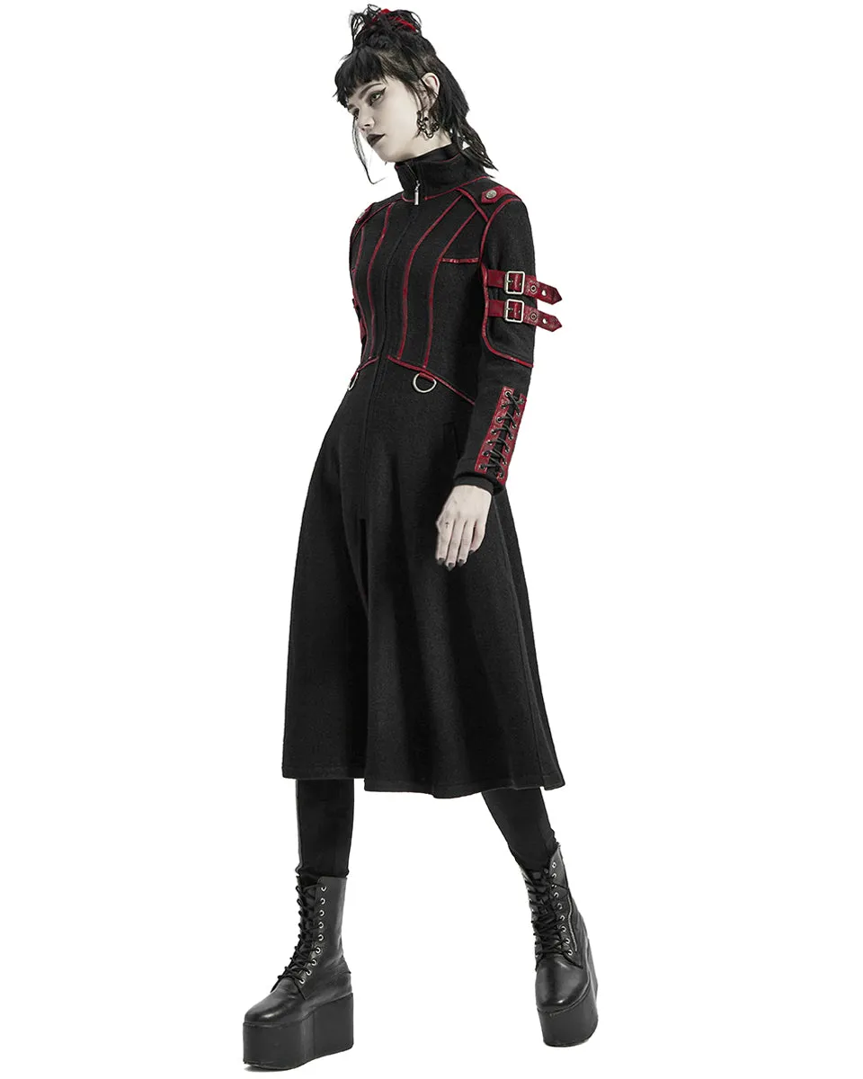 Punk Rave Insurrectine Womens Cyberpunk Coat - Black & Red