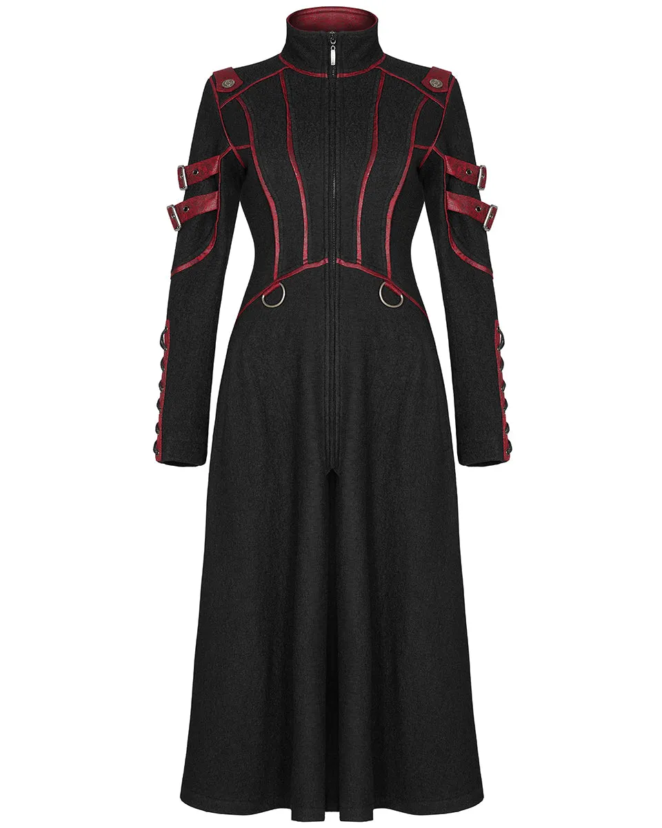 Punk Rave Insurrectine Womens Cyberpunk Coat - Black & Red