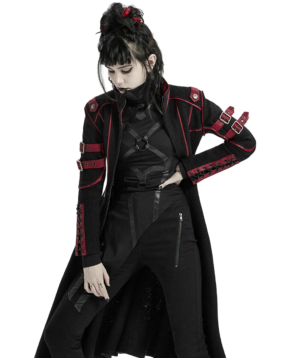 Punk Rave Insurrectine Womens Cyberpunk Coat - Black & Red