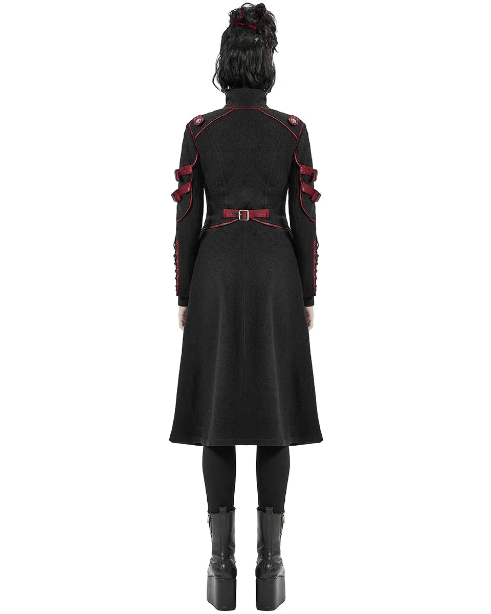 Punk Rave Insurrectine Womens Cyberpunk Coat - Black & Red