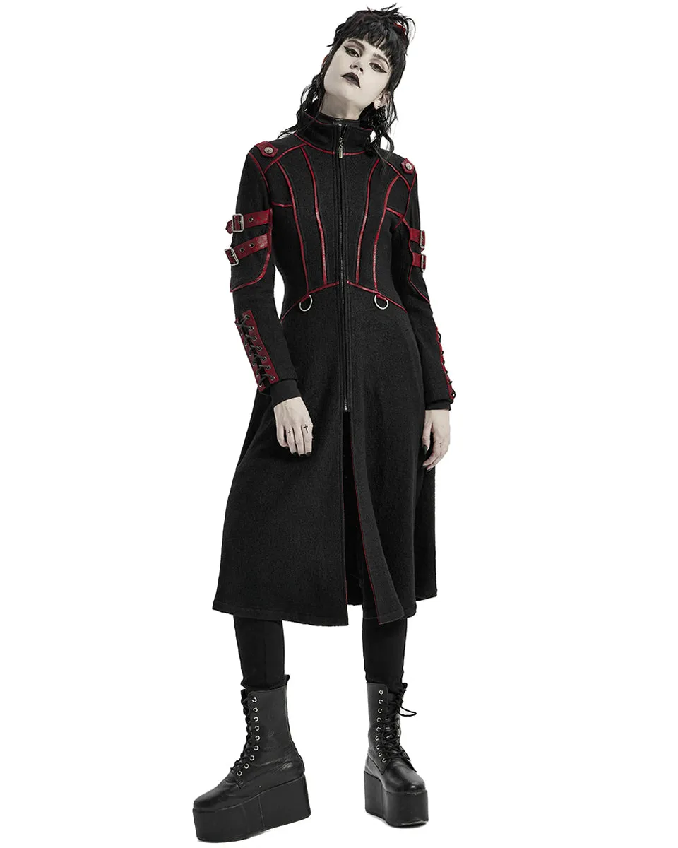 Punk Rave Insurrectine Womens Cyberpunk Coat - Black & Red