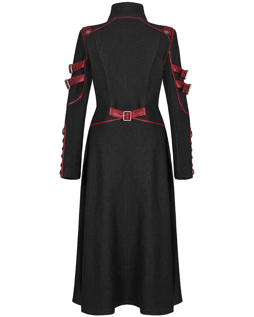Punk Rave Insurrectine Womens Cyberpunk Coat - Black & Red