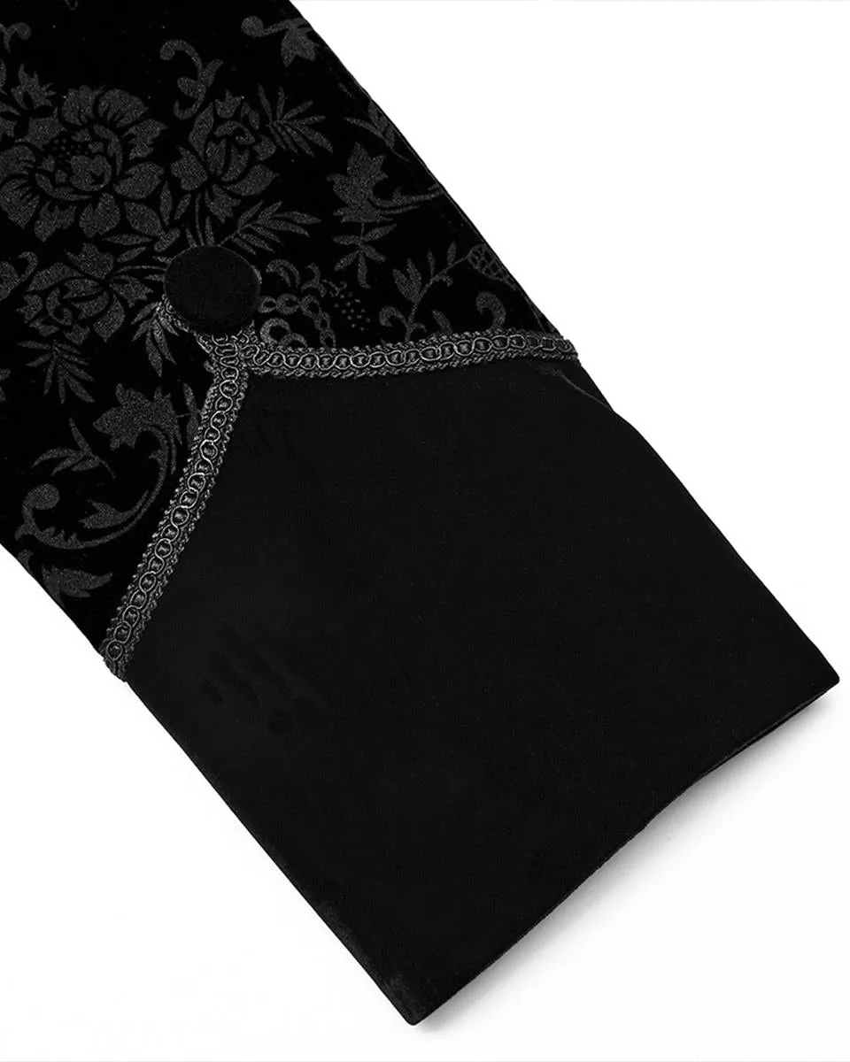 Punk Rave Mens Dark Gothic Aristocrat Coat - Black Damask Velvet