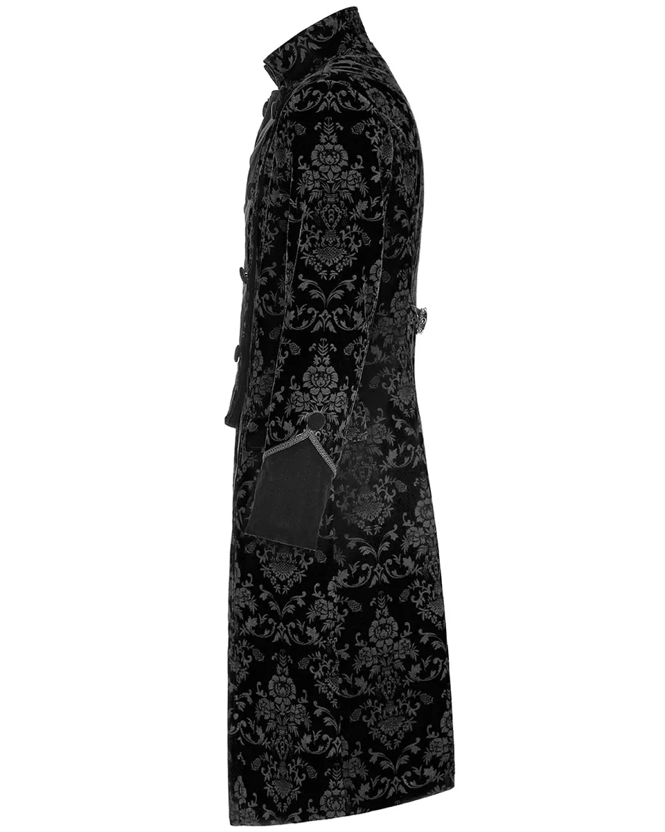 Punk Rave Mens Dark Gothic Aristocrat Coat - Black Damask Velvet
