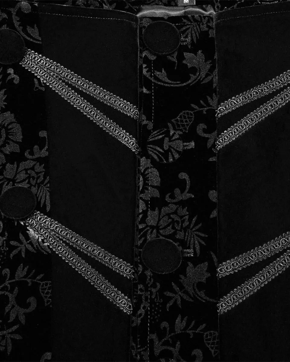Punk Rave Mens Dark Gothic Aristocrat Coat - Black Damask Velvet