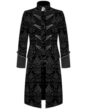 Punk Rave Mens Dark Gothic Aristocrat Coat - Black Damask Velvet