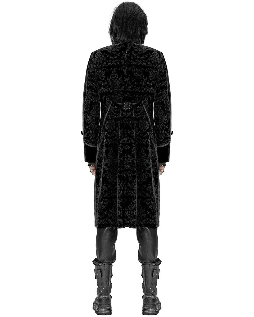 Punk Rave Mens Dark Gothic Aristocrat Coat - Black Damask Velvet