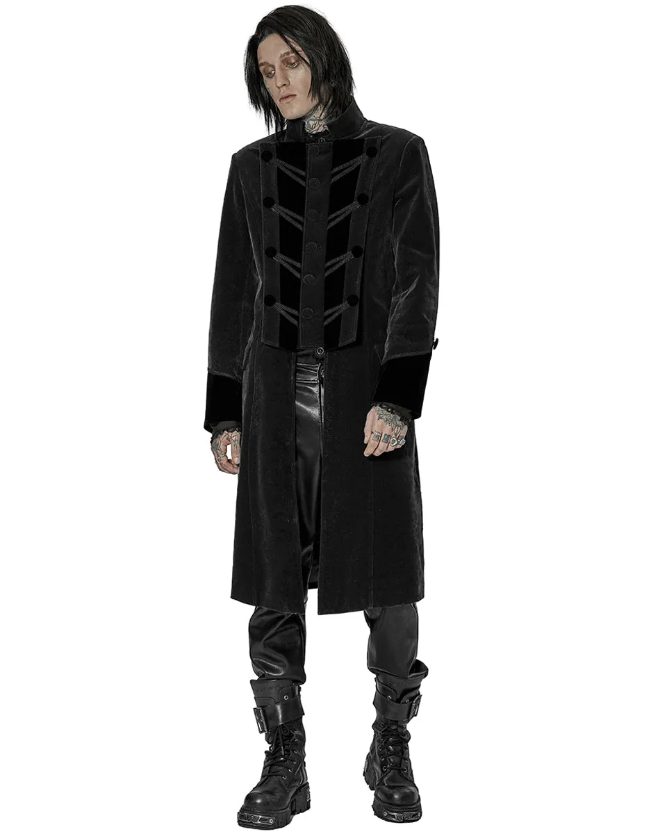 Punk Rave Mens Dark Gothic Aristocrat Coat - Black Damask Velvet