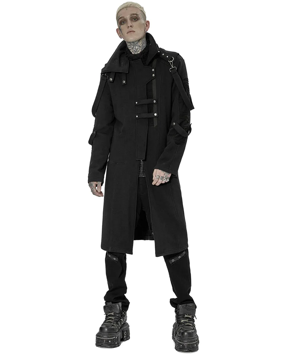 Punk Rave Mens Futuristic Cyberpunk Spliced Knit Coat