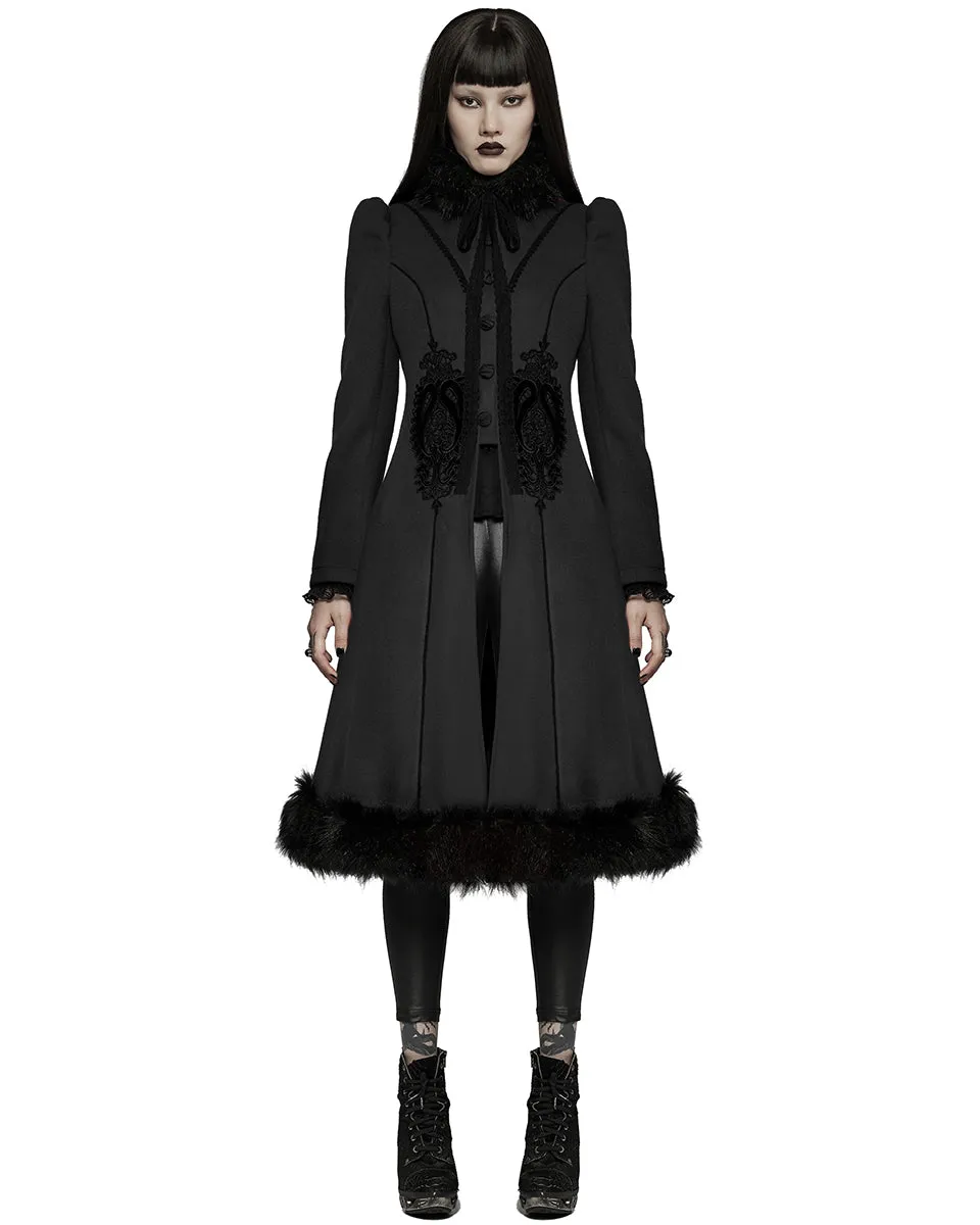 Punk Rave Womens Gothic Lace Applique Velvet Maxi Coat