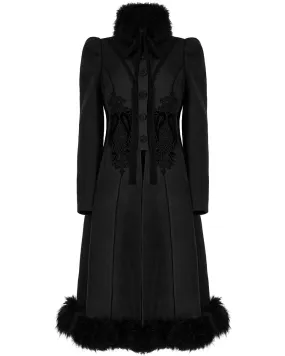 Punk Rave Womens Gothic Lace Applique Velvet Maxi Coat