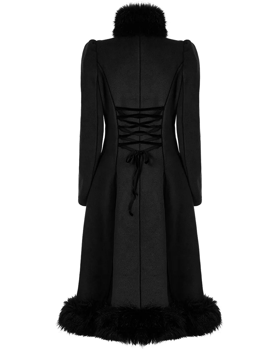 Punk Rave Womens Gothic Lace Applique Velvet Maxi Coat