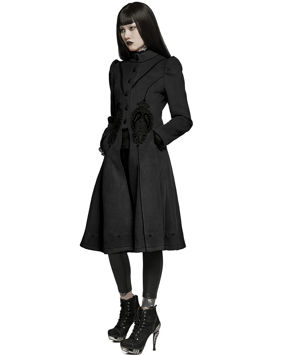 Punk Rave Womens Gothic Lace Applique Velvet Maxi Coat