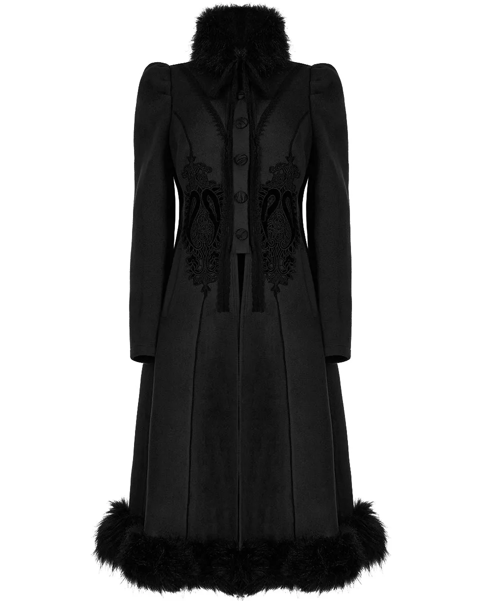 Punk Rave Womens Gothic Lace Applique Velvet Maxi Coat
