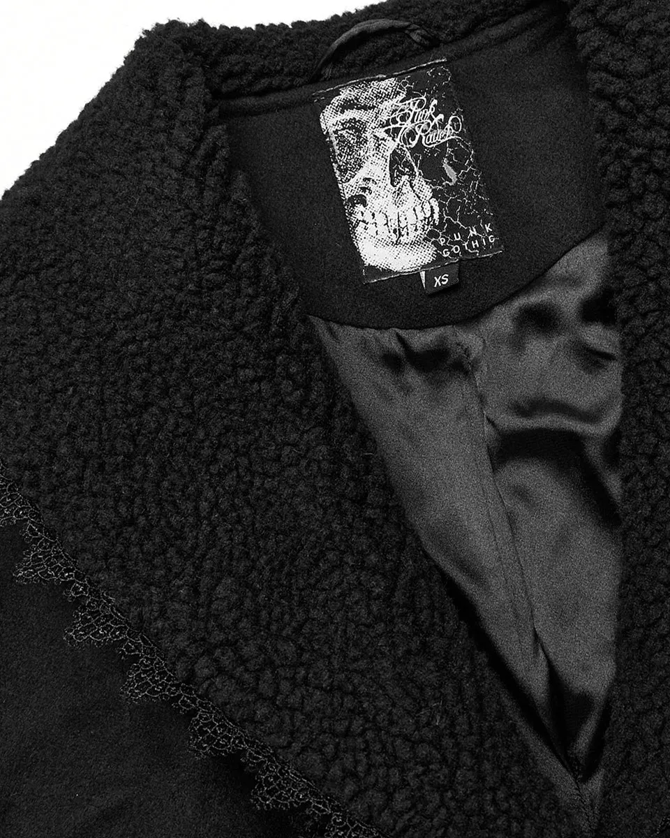 Punk Rave Womens Gothic Winter Fur Trimmed Coat - Extended Size Range