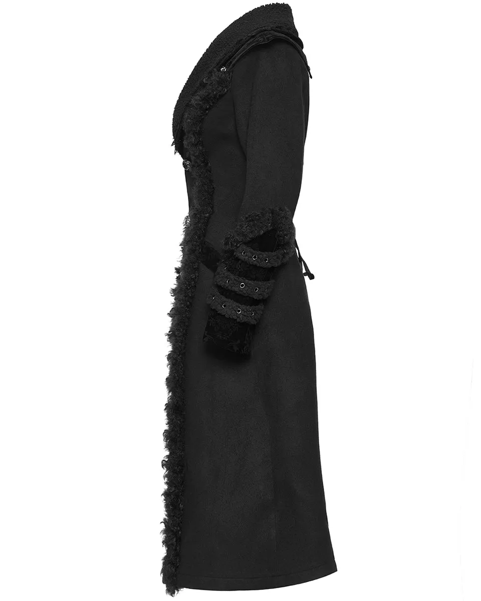 Punk Rave Womens Gothic Winter Fur Trimmed Coat - Extended Size Range