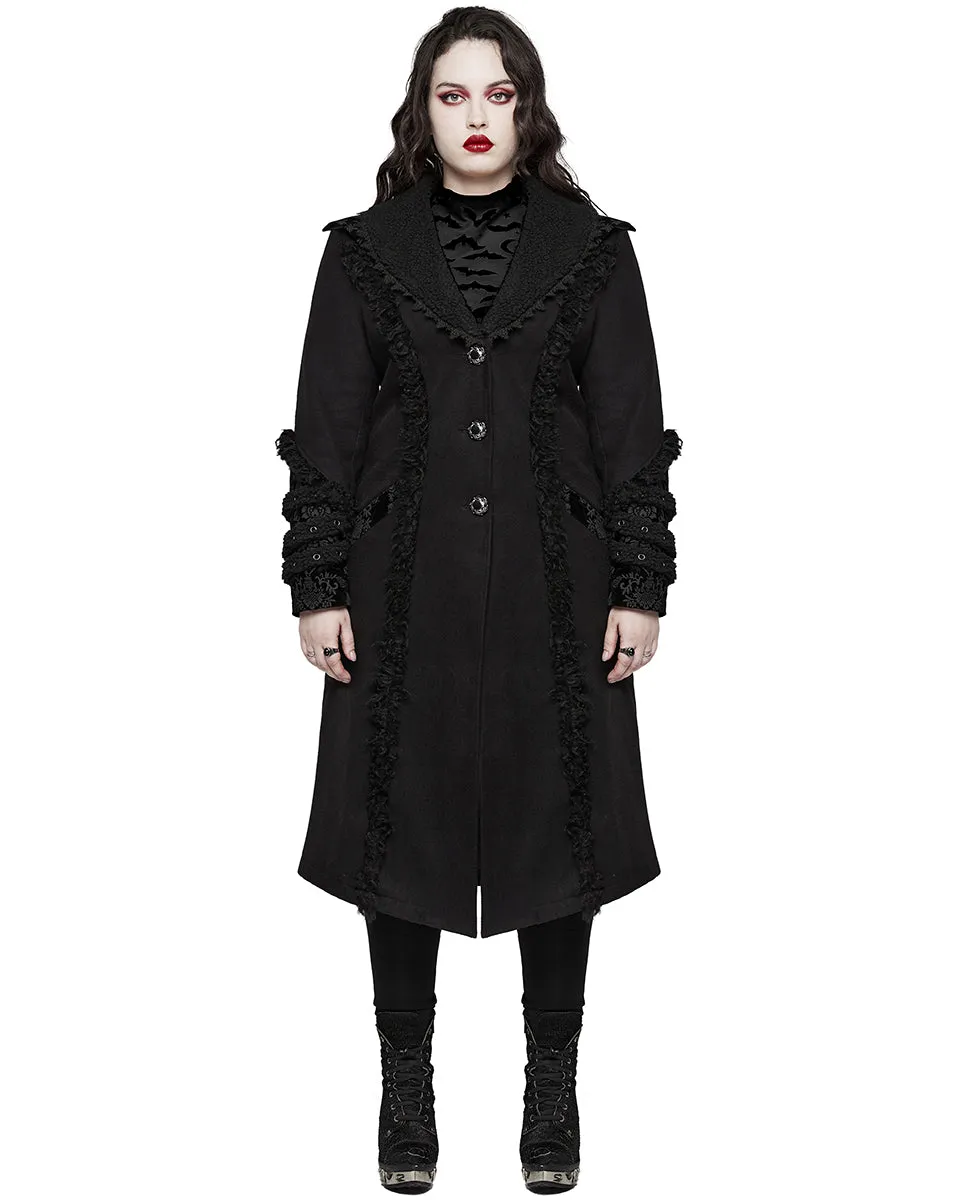 Punk Rave Womens Gothic Winter Fur Trimmed Coat - Extended Size Range