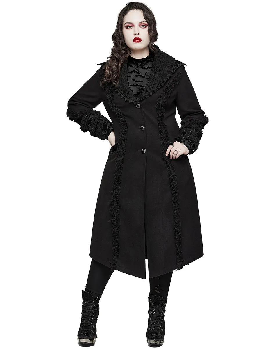 Punk Rave Womens Gothic Winter Fur Trimmed Coat - Extended Size Range