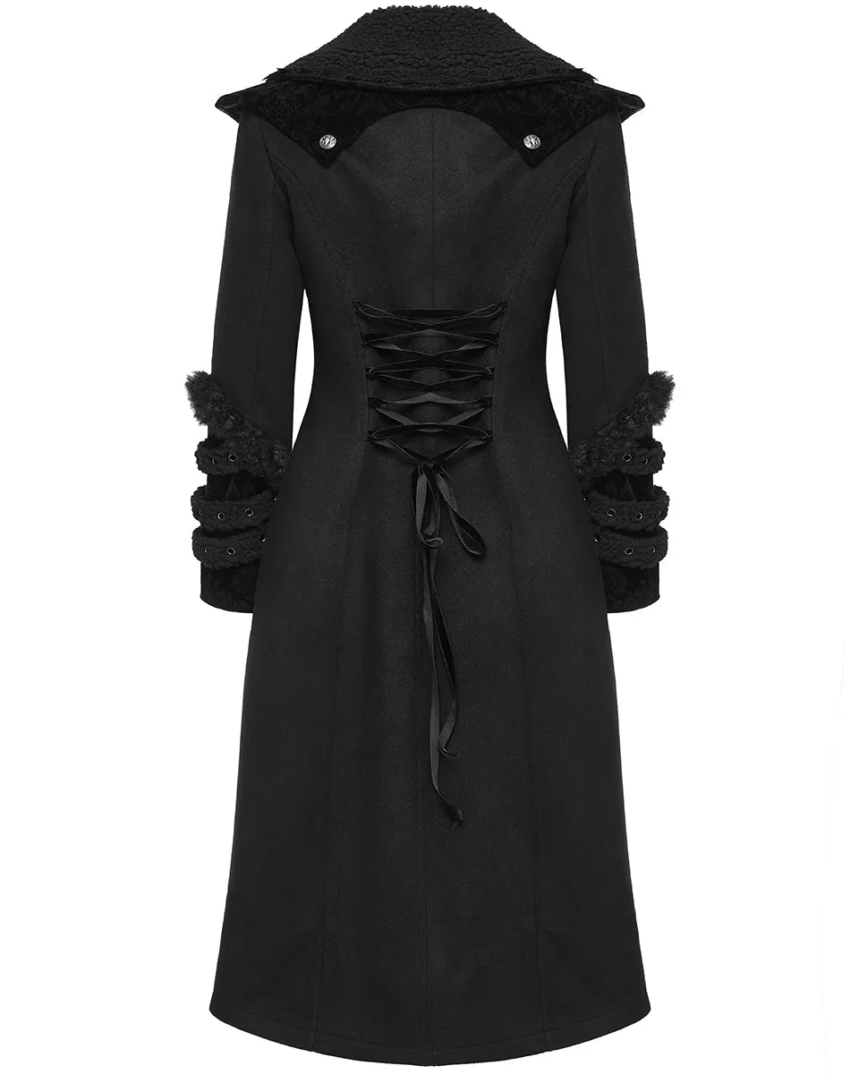 Punk Rave Womens Gothic Winter Fur Trimmed Coat - Extended Size Range