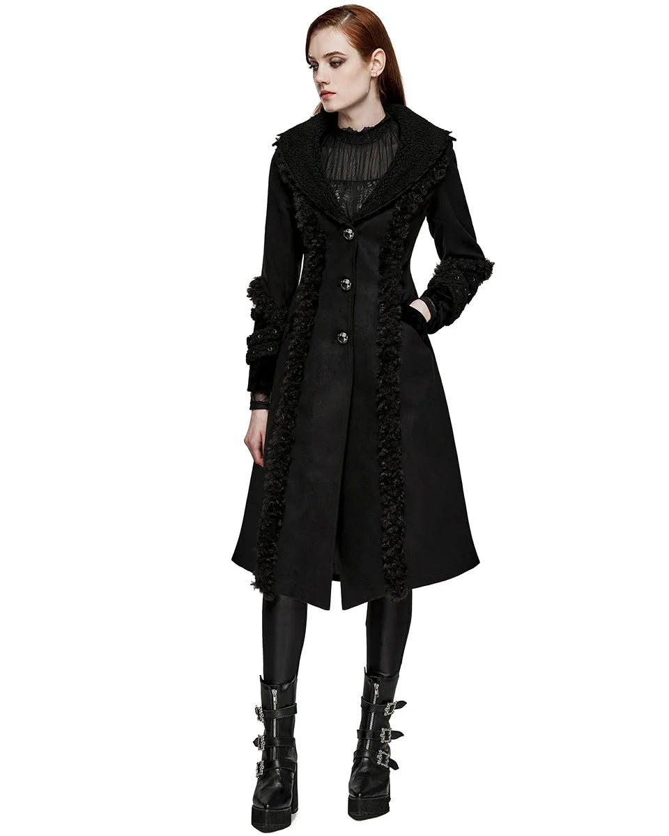 Punk Rave Womens Gothic Winter Fur Trimmed Coat - Extended Size Range