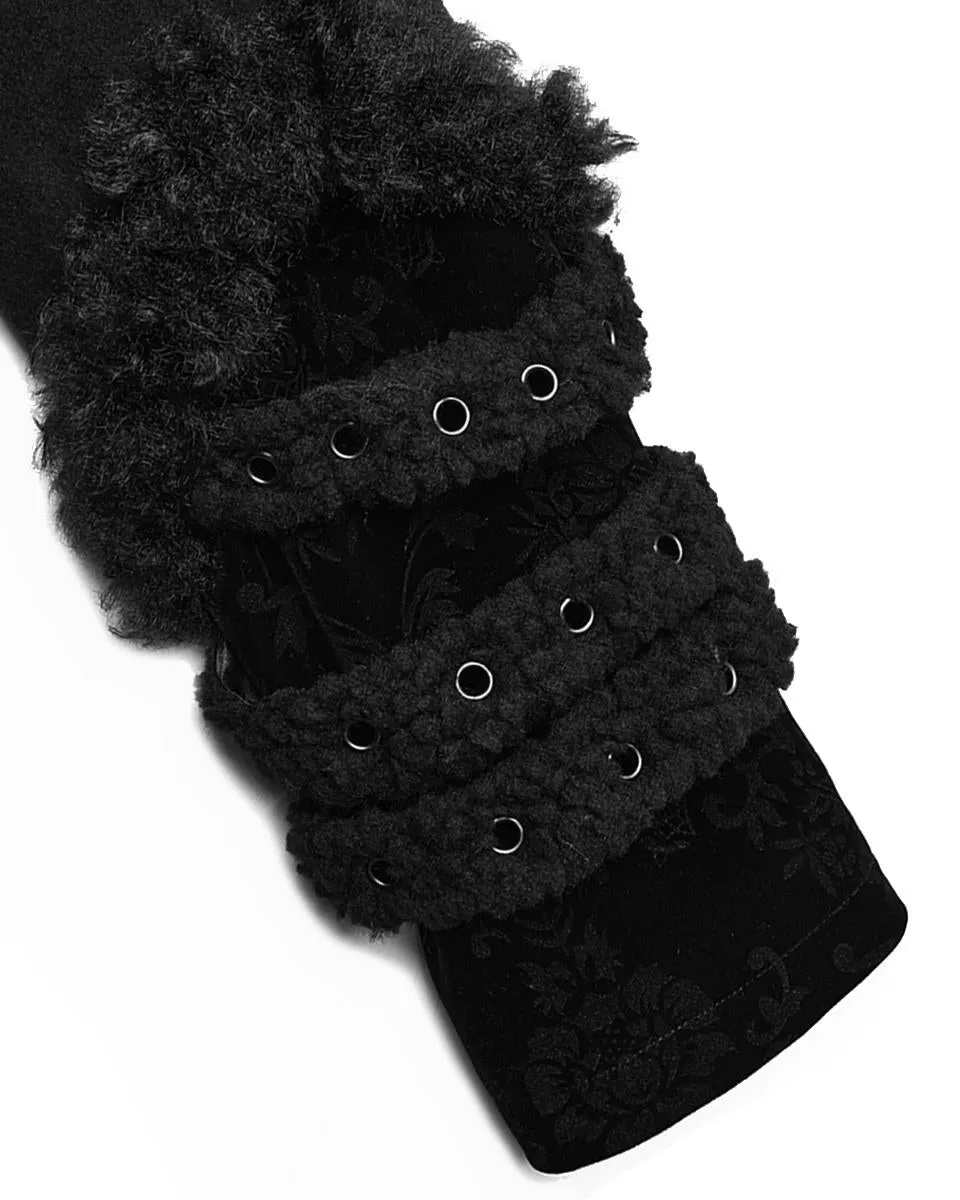 Punk Rave Womens Gothic Winter Fur Trimmed Coat - Extended Size Range