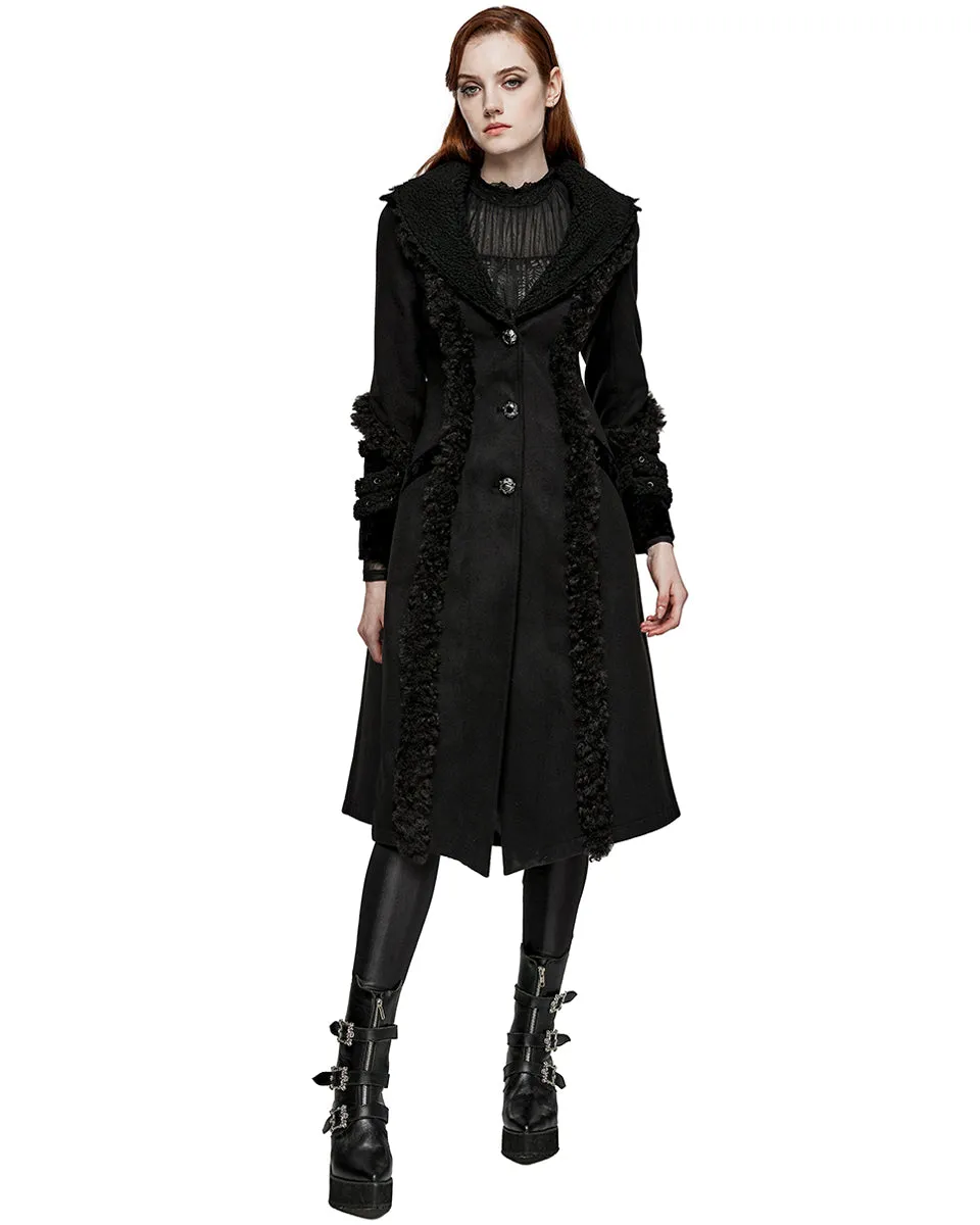 Punk Rave Womens Gothic Winter Fur Trimmed Coat - Extended Size Range