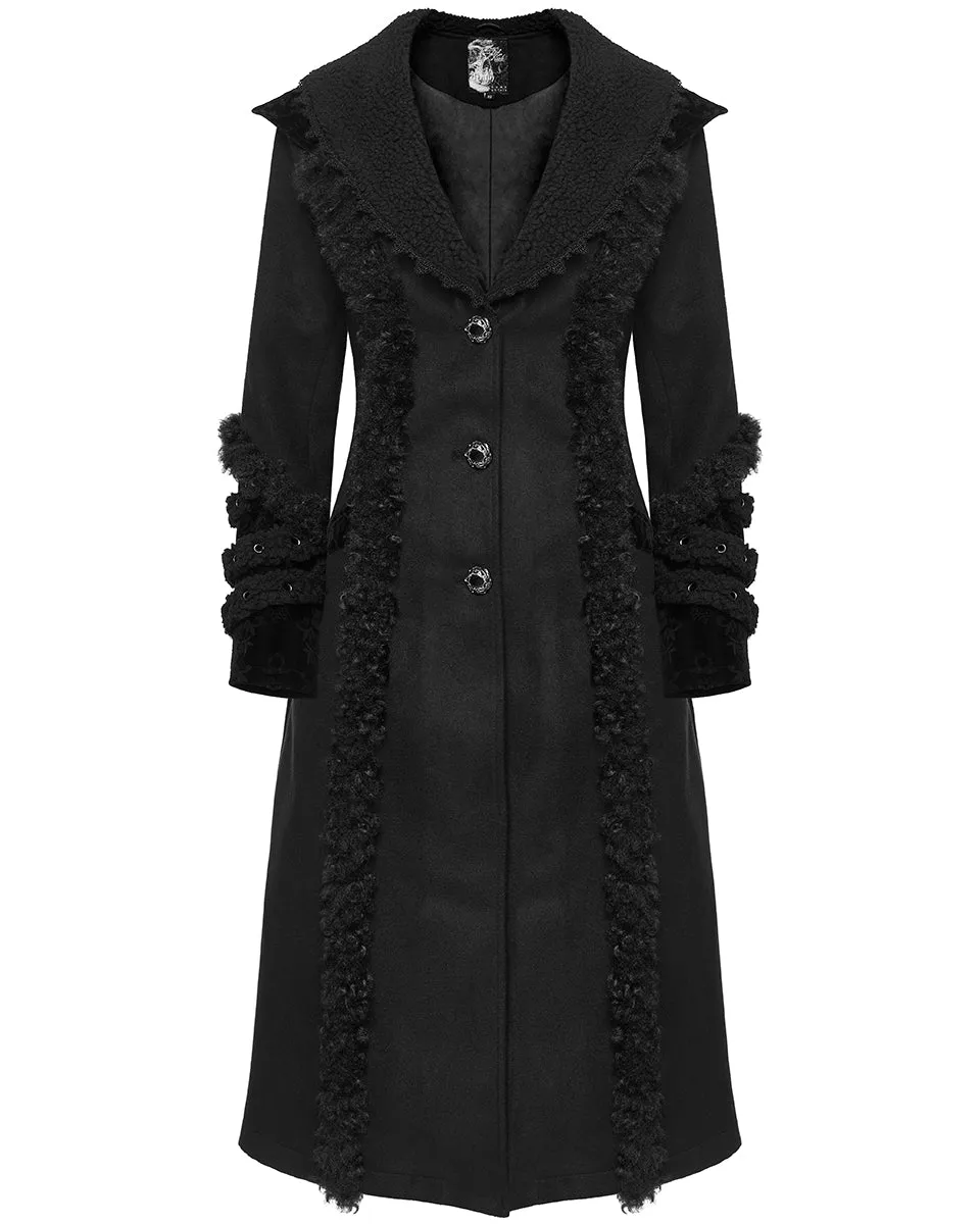 Punk Rave Womens Gothic Winter Fur Trimmed Coat - Extended Size Range