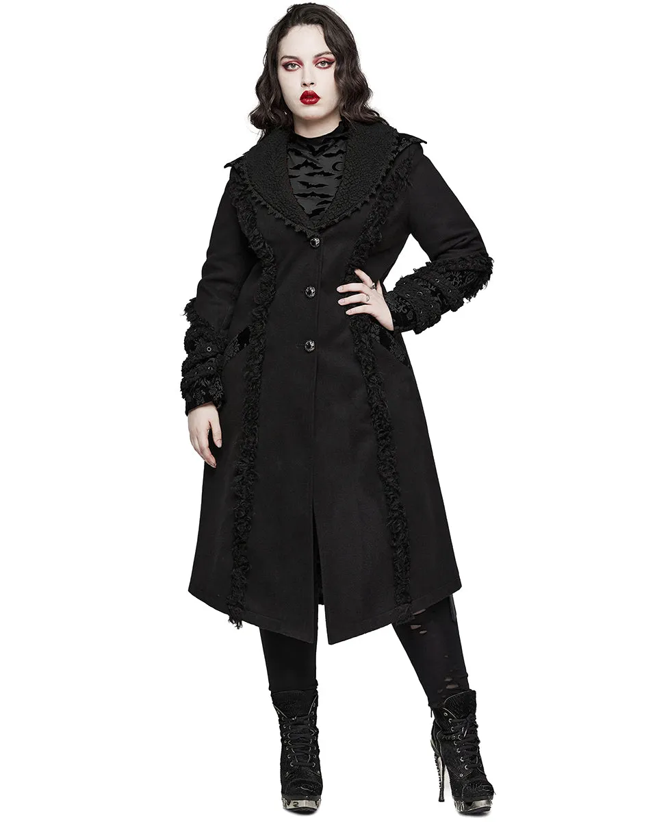 Punk Rave Womens Gothic Winter Fur Trimmed Coat - Extended Size Range