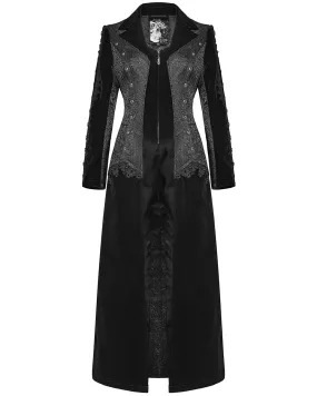 Punk Rave Womens Long Gothic Velvet & Jacquard Court Coat