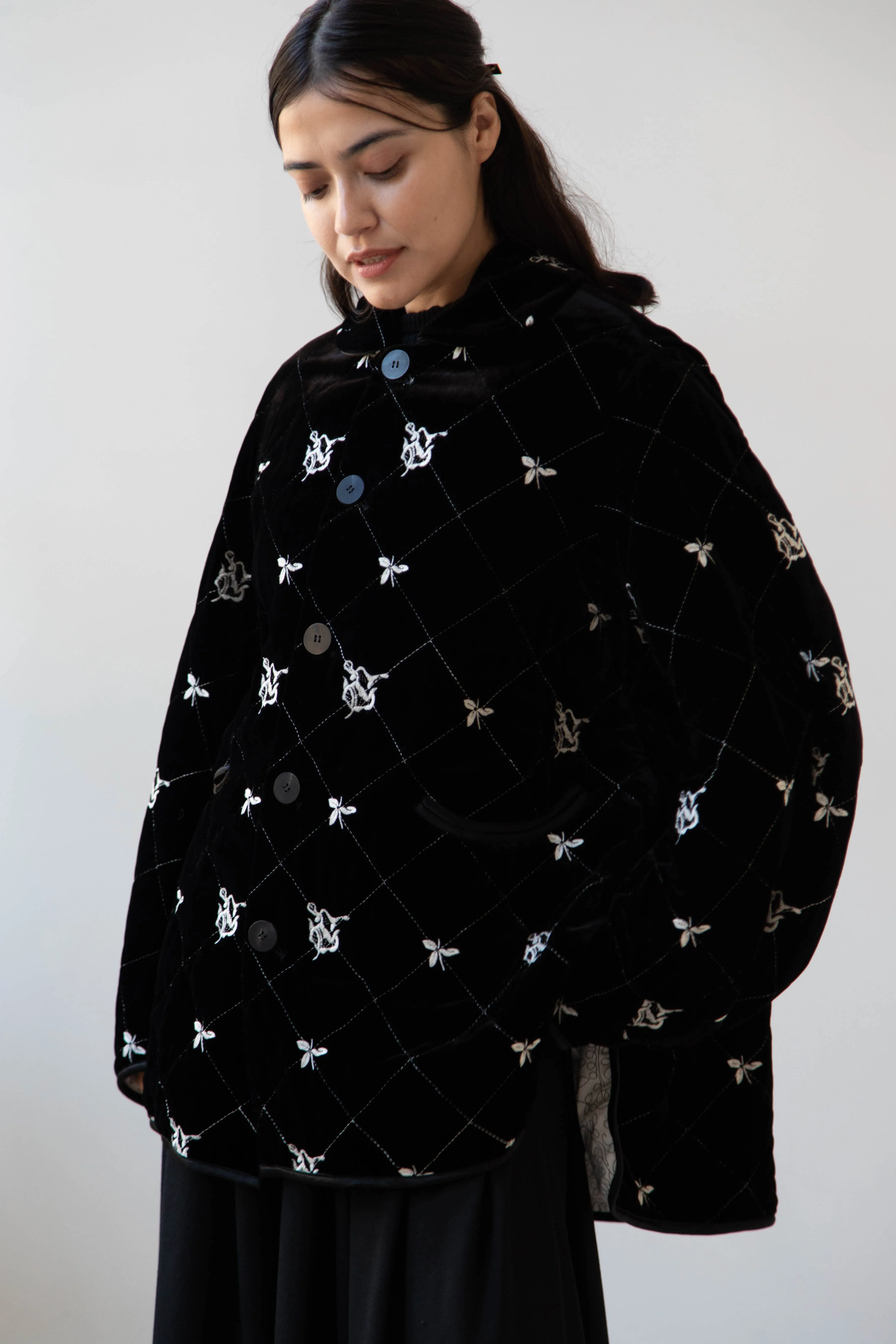 Renli Su | Black Velvet Embroidered Jacket