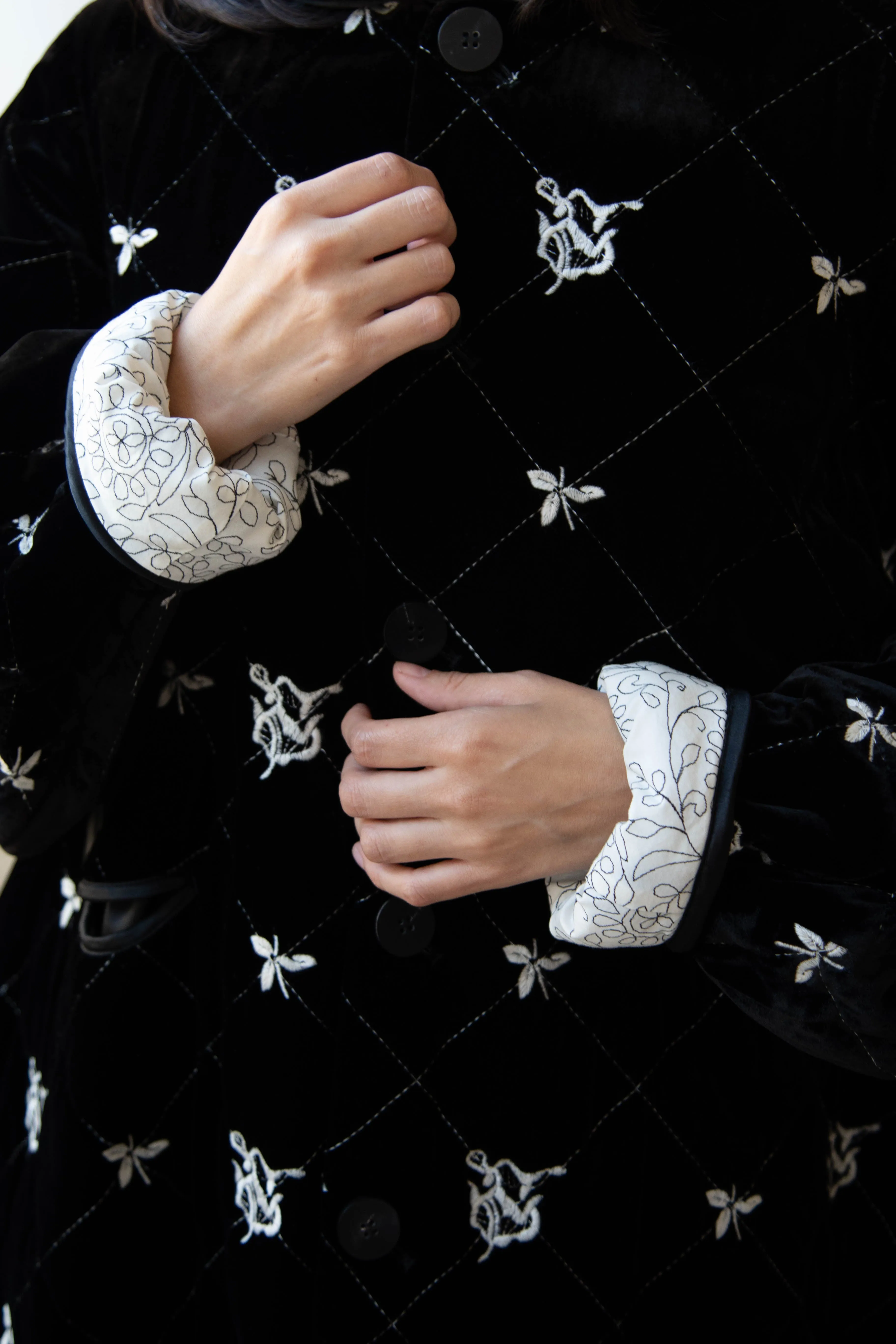 Renli Su | Black Velvet Embroidered Jacket