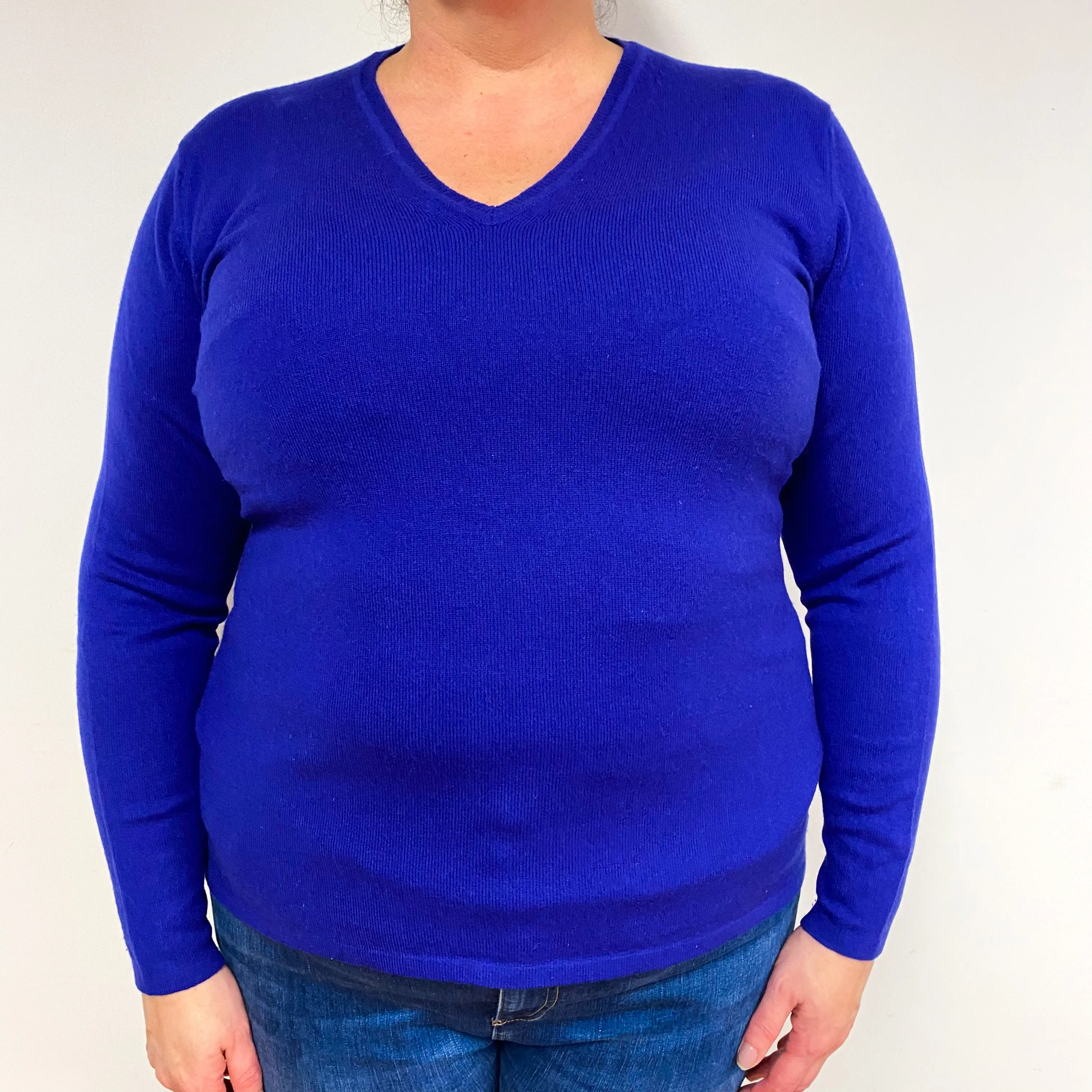 Scottish Indigo Purple Cashmere V-Neck Jumper Extra Large
