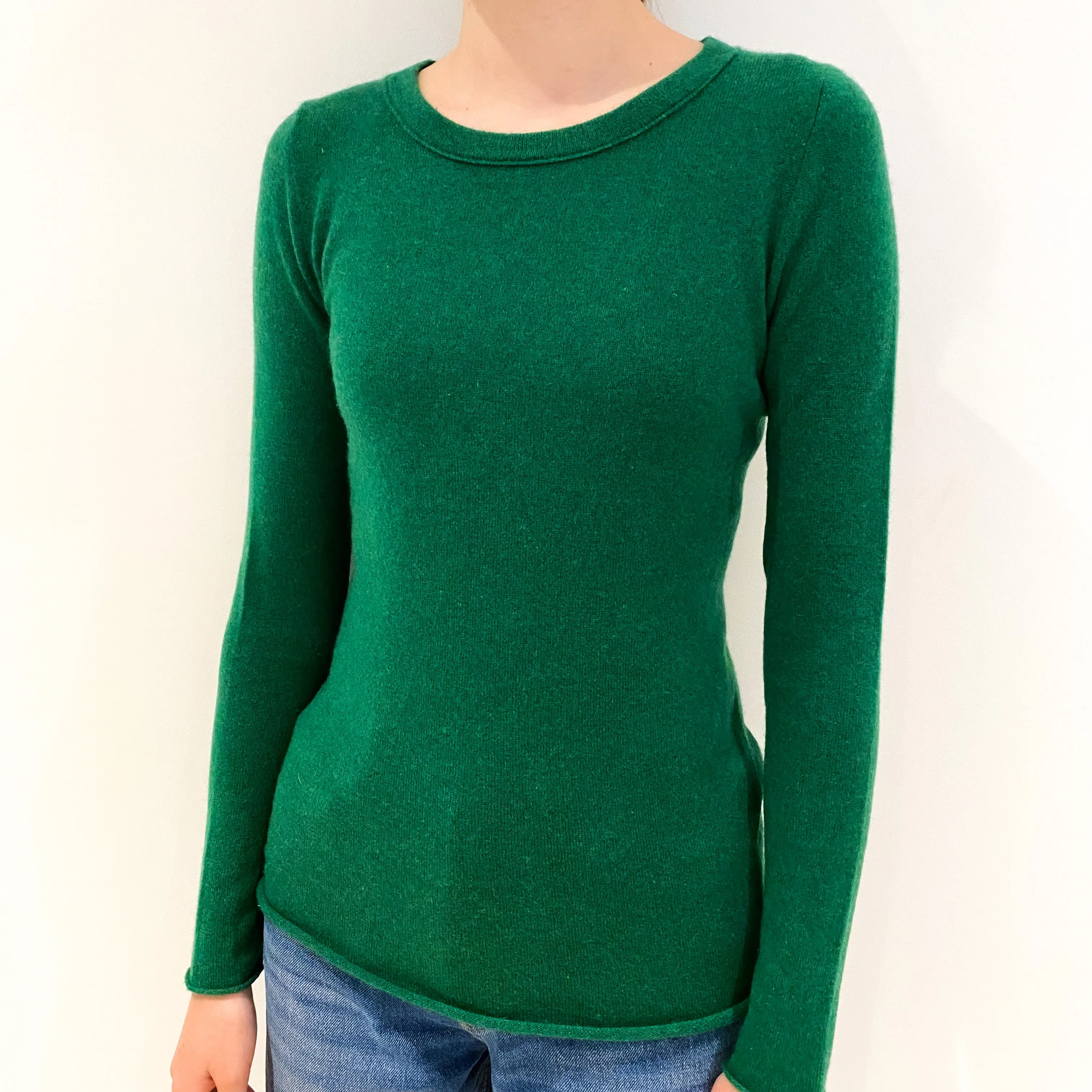 Shamrock Green Cashmere Crew Neck Jumper Extra Small