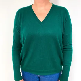 Shamrock Green Slouchy Cashmere V-Neck Jumper Large