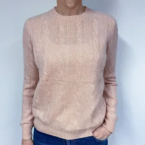 Shell Pink Cable Cashmere Crew Neck Jumper Medium
