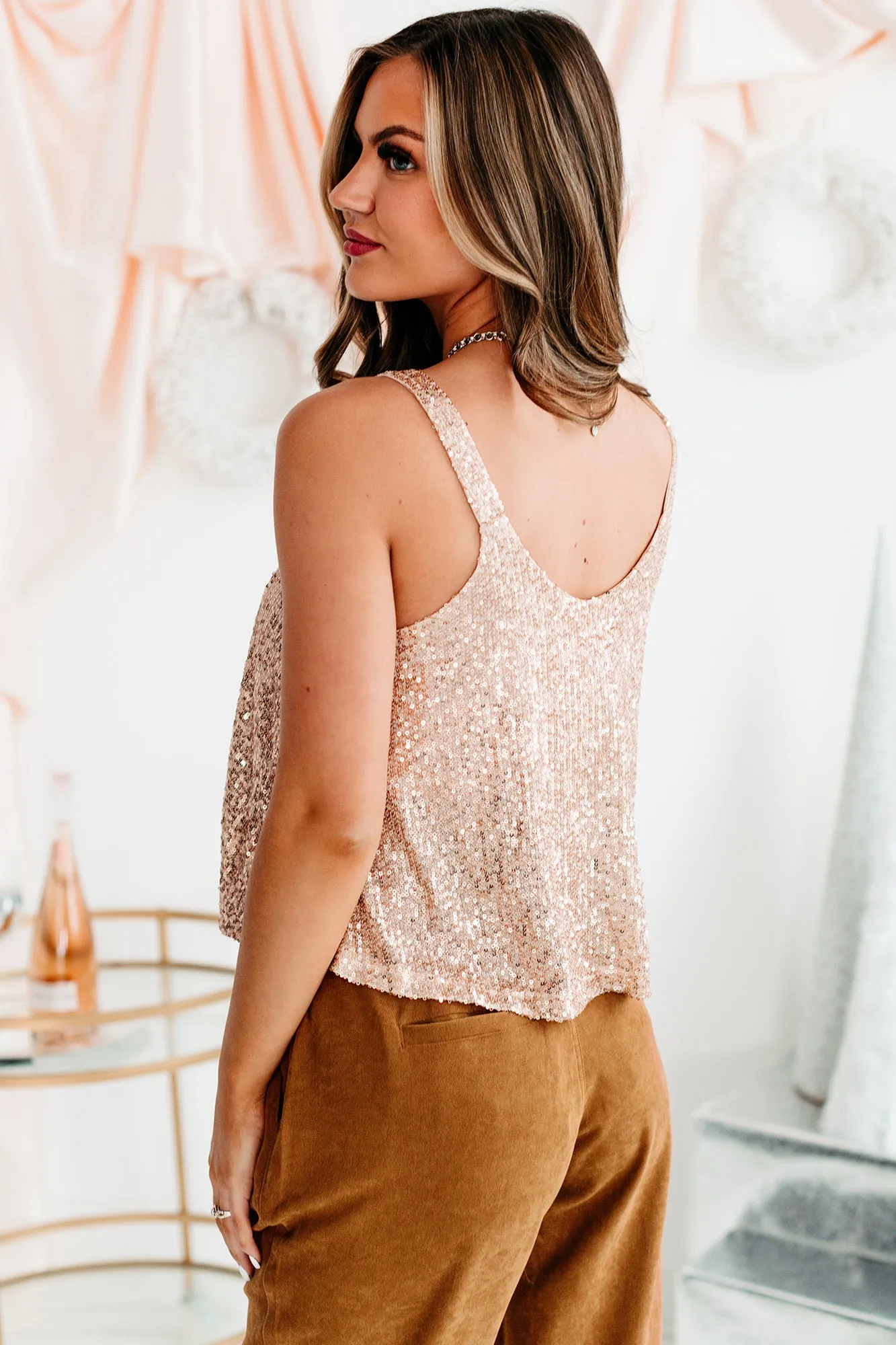 Shine Bright Sequin Tank Top (Rose Gold)