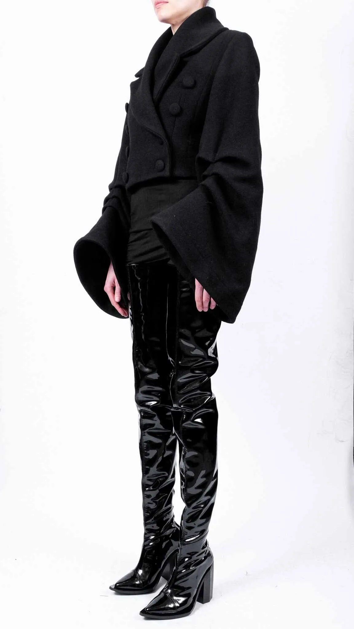 Short Wool Coat with Sleeve Detail