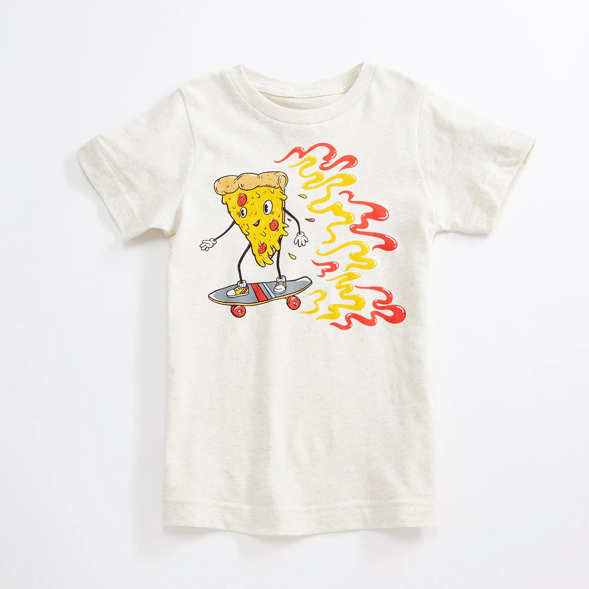 Skater Pizza Unisex Kids T-Shirt. Natural Heather Youth tee. Shirt for Boys and Girls