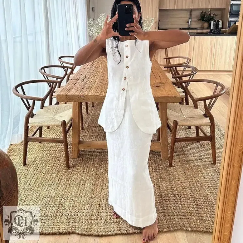 Sleeveless Buttoned Top & Maxi Skirt