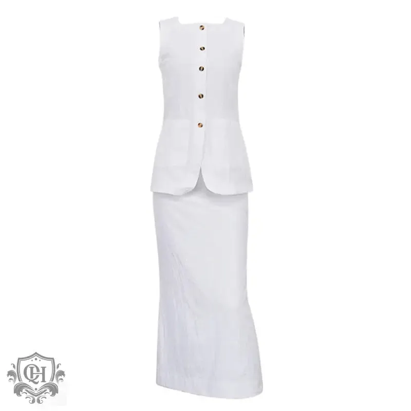 Sleeveless Buttoned Top & Maxi Skirt