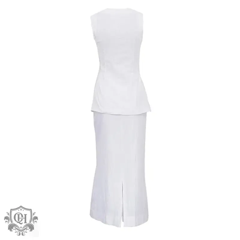 Sleeveless Buttoned Top & Maxi Skirt