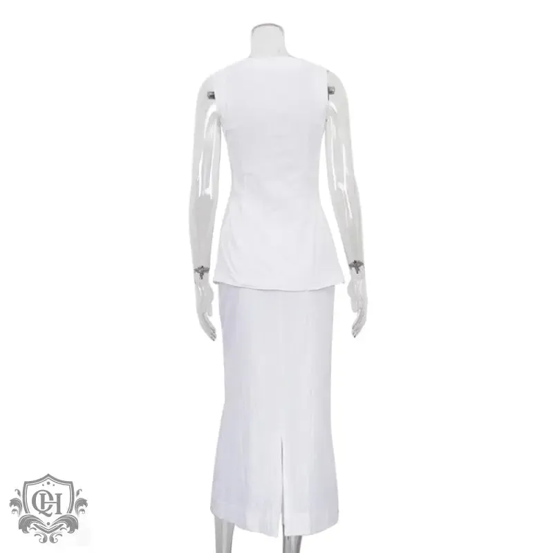 Sleeveless Buttoned Top & Maxi Skirt