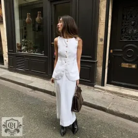 Sleeveless Buttoned Top & Maxi Skirt