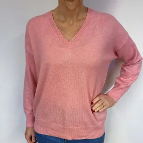 Slouchy Candy Pink Cashmere V-Neck Jumper Medium