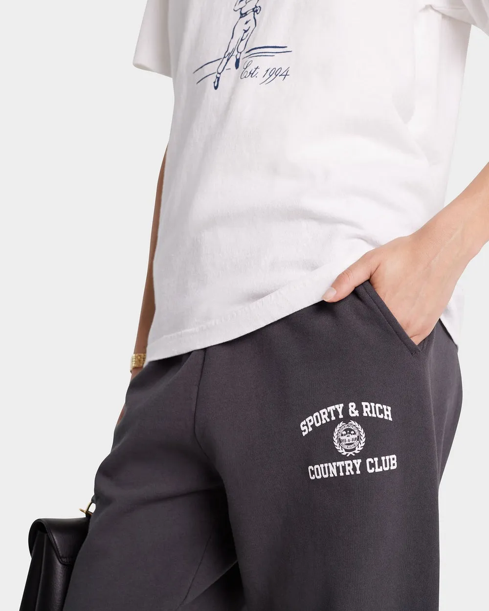 Sporty & Rich Varsity Crest Sweatpants in Faded Black