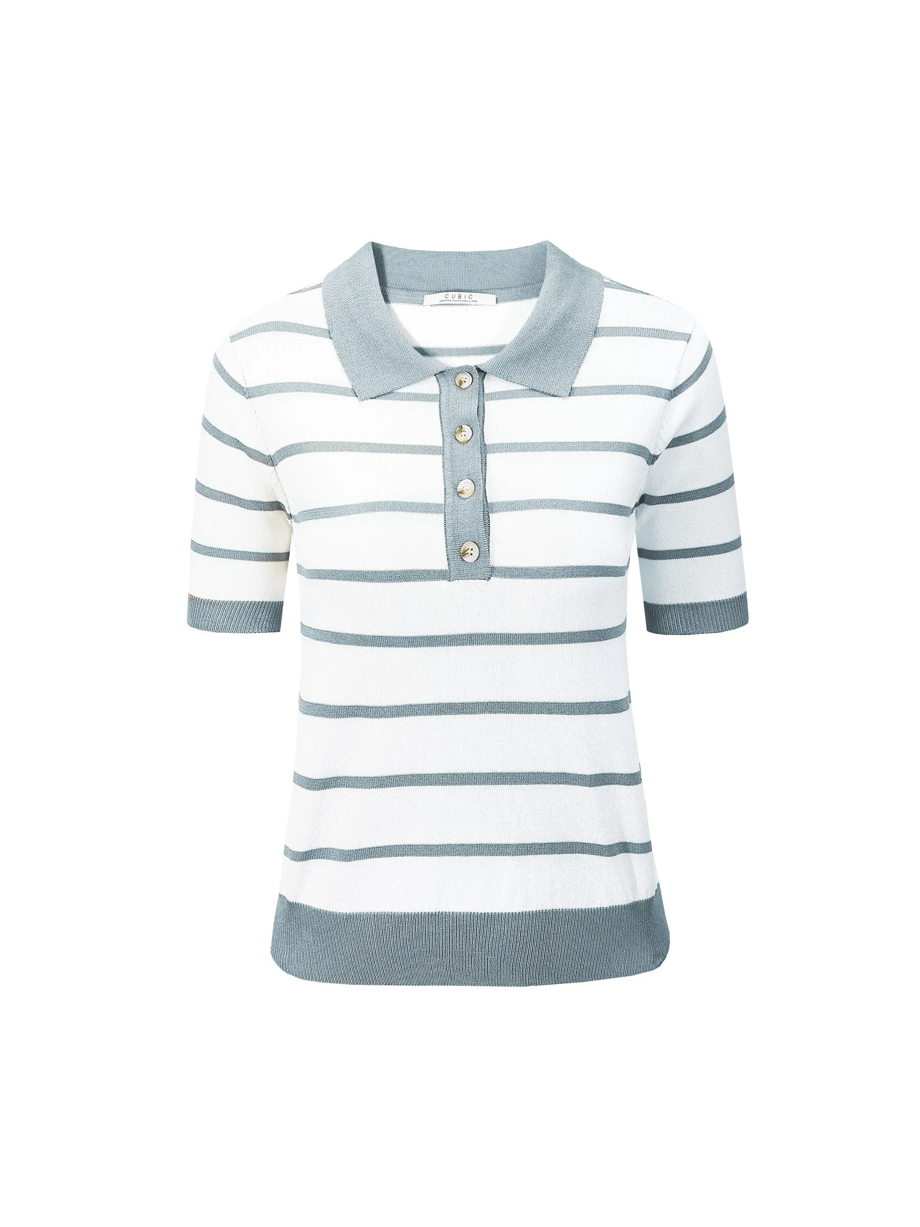 Striped Polo Short Sleeved Knit Pullover