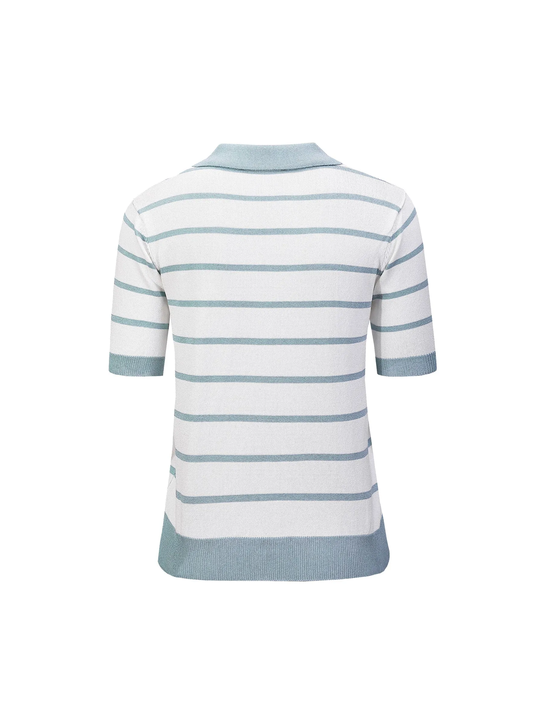 Striped Polo Short Sleeved Knit Pullover
